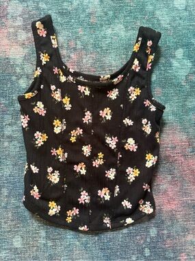 Art Class Girl Black Floral Tank Top